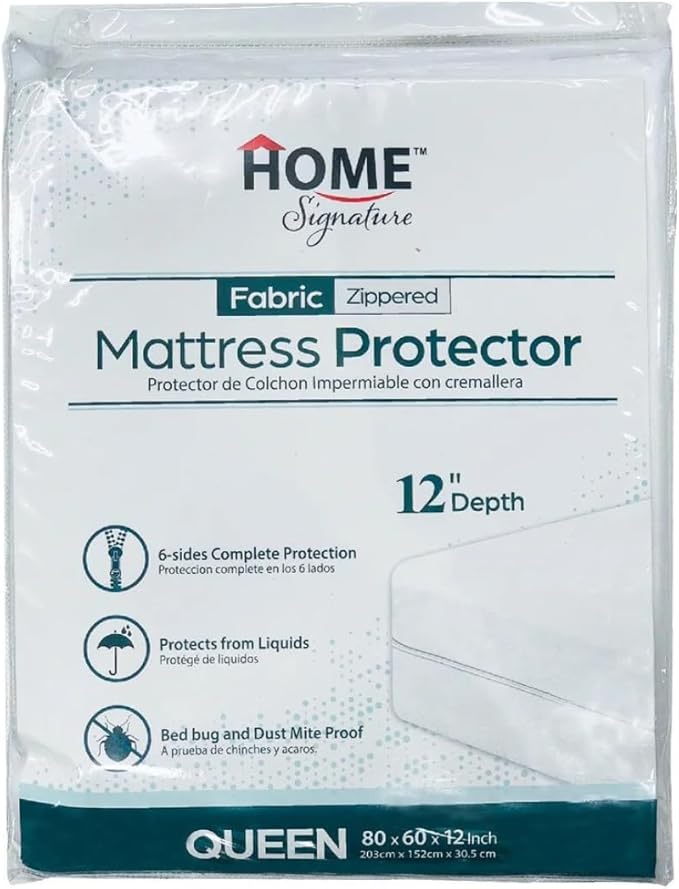 Zippered Waterproof Mattress Protector – 6-Sided Encasement, Bed Bug & Dust Mite Proof, 12” Deep Cover for Full Protection (Queen)