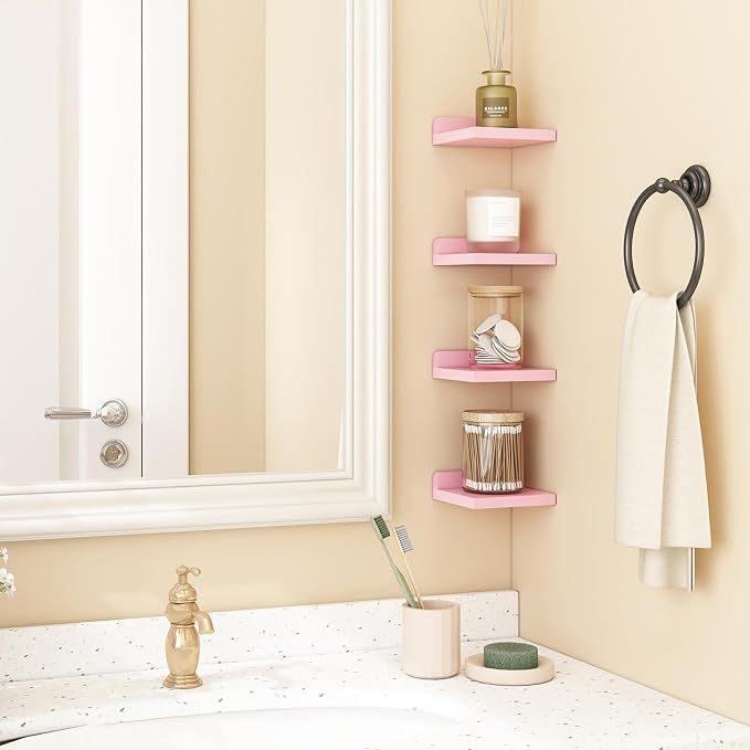 Fixwal Pink Shelves, 5x5 Inches Small Wall Shelf Set of 4, Rustic Wood Floating Wall Mounted Shelves for Bedroom, Living Room, Kitchen, Bathroom Decor (Pink) - Image 5