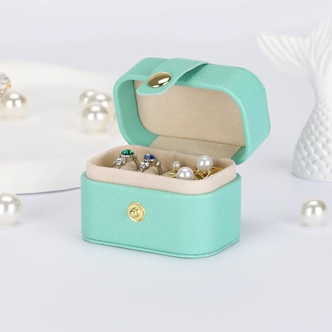 KUKUVR Small Travel Jewelry Box For Ring Stud Earring, Mini Jewelry Ring Holder for Multiple Rings, Portable Jewelry Storage Organizer Case (Blue) - Image 3