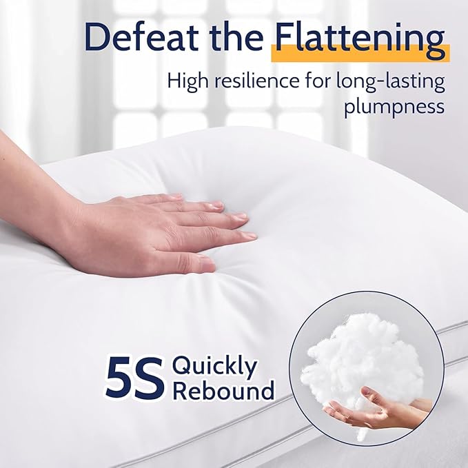 ROUMEA Pillows Queen Size Set of 4,Gusseted Bed Pillows for Sleeping 4 Pack, Luxury Hotel Quality, Supportive Queen Pillows with Soft Down Alternative for Back Stomach Side Sleepers, Machine Washable