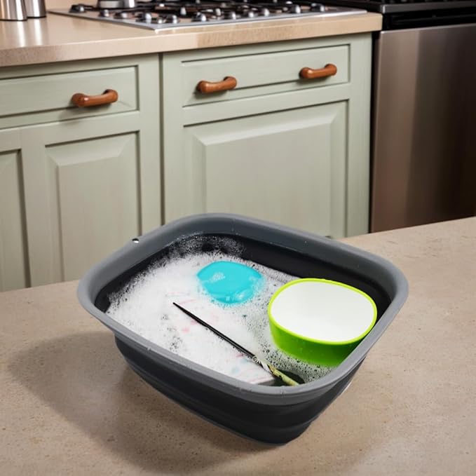 SAMMART 9.45L (2.5 Gallon) Collapsible Tub - Foldable Dish Tub - Portable Washing Basin - Space Saving Plastic Washtub (Grey/Black, M) - Image 2