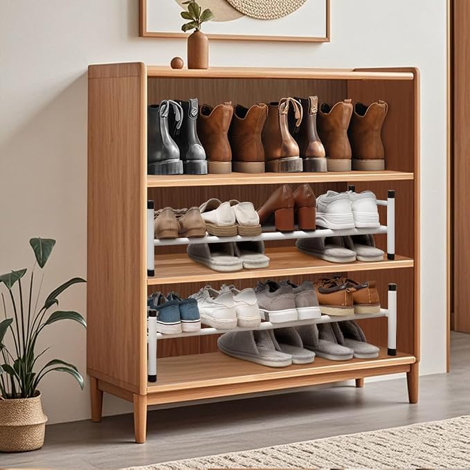 STORAGE MANIAC Expandable Shoe Rack, 4 Pairs Stackable Small Shoe Rack, Metal Adjustable Shoes Organizer for Closet, Entryway, Hallway, Garage, Front Door, Shoes Shelves, White 1 Tier - Image 2