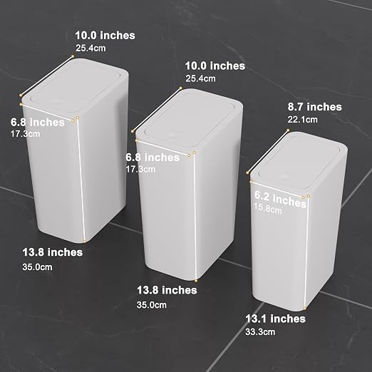 N. NETDOT Bathroom Trash Can with Lid 3 Pack Set,2 Packs 4Gal Slim Kitchen Trash Can and 1 Pack 2.6Gal Garbage Can,Small Trash Bin/Waste Basket for Bedroom,Office(Off White) - Image 6