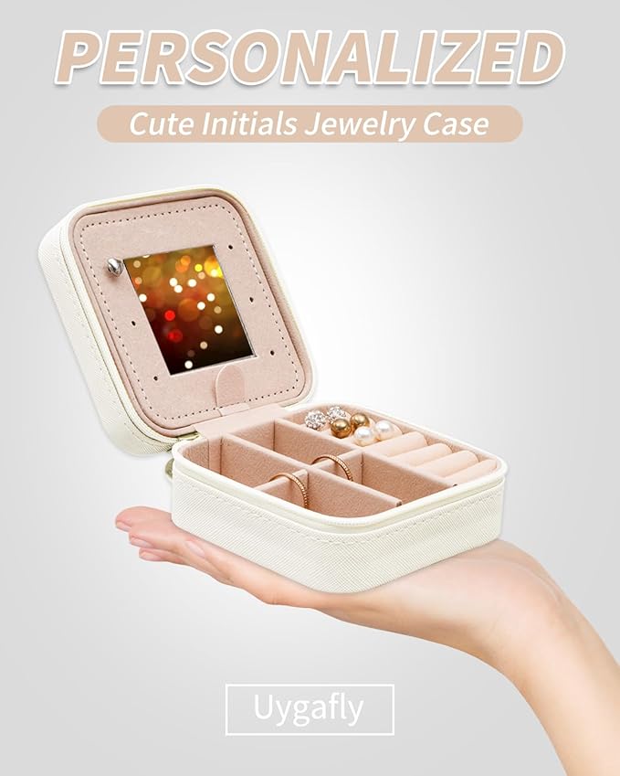 Uygafly Initials Travel Jewelry Case - Bridesmaid Gifts Wedding Day,Bridesmaid Proposal Gift,Bridal Shower Gifts,Maid of Honor Gifts,Bachelorette Party Decorations Favors | Cream,B - Image 3