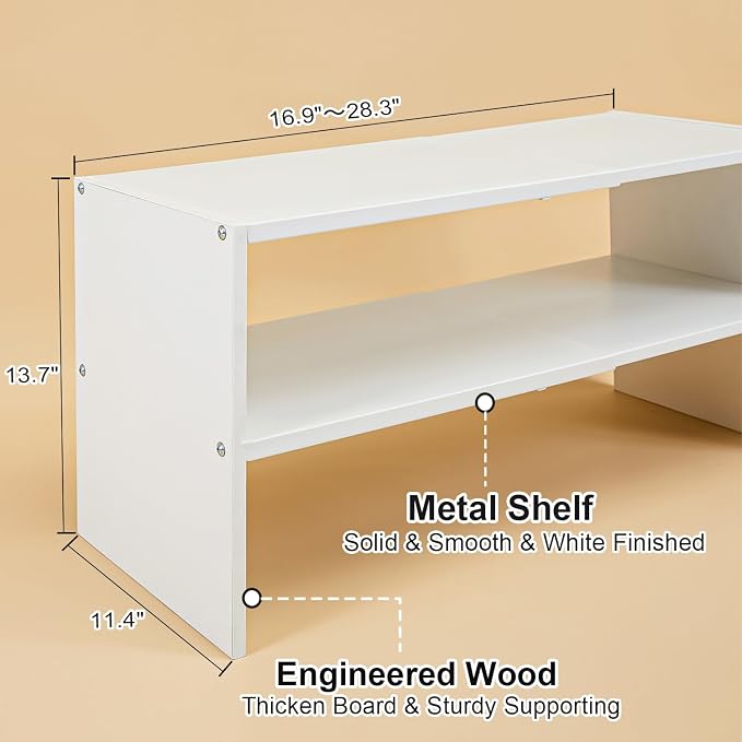 2 Pack White Shoe Rack for Closet, 2-Tier Expandable Small Shoe Shelf, Stackable Iron Wood Combination Shoe Organizer Racks Shelves for Closets, Entryway, Hallway, Garage, Holds 12-24 Pairs - Image 2