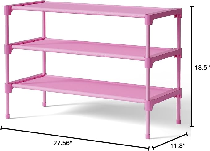 Kitsure Shoe Rack - Non-Woven Shoe Rack Shelf, Shoe Organizer for Closet, Entryway, Garage & Corridor, Stackable Shoe Shelves, 27.5" Wide - 3 Tier, Pink - Image 2