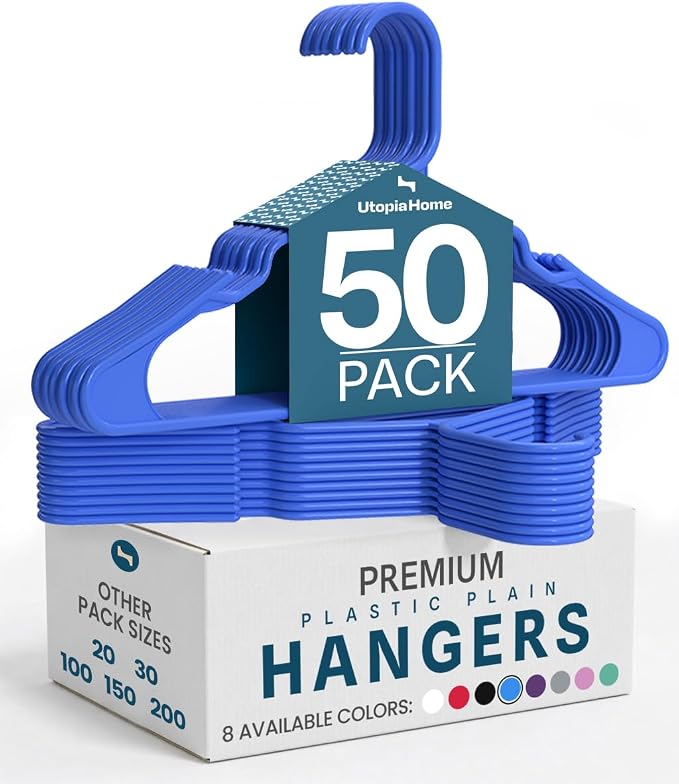 Utopia Home Plastic Hangers 50 Pack - Perfect Space Saving Clothes Hanger - Durable and Strong - Perfect Closet Organizers with Shoulder Grooves (Blue) by UTOPIAHOME