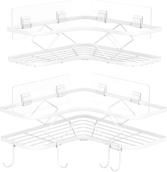 Shower Caddy, 2 Pack Corner Organizer Shelf, Rustproof Wall Mount Shower Storage Rack, No Drilling, 40 lbs Capacity (Glossy White) - Image 8