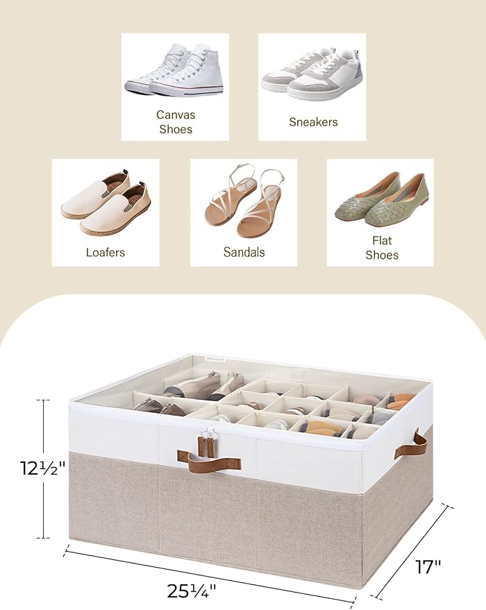 StorageWorks Shoe Organizer for Closet, Fits up to 24 Pairs, Shoe Cubby Storage Containers with Adjustable Dividers and Clear Cover, Brown & White - Image 3