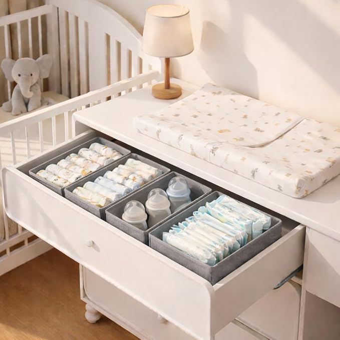 DIMJ Drawer Organizer Clothes - Small Dresser Organizer Underwear Drawer Organizer for Baby Clothes, Socks, Underwear, Bra, Belt, Tie - Grey - Image 5