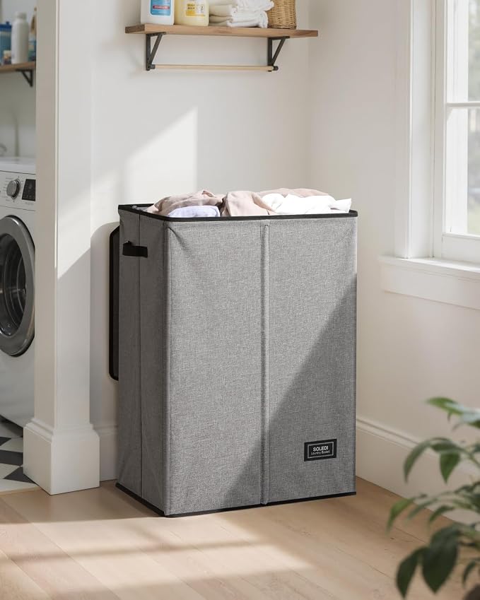 SOLEDI Laundry Hamper with Lid 130L Large & Tall Collapsible Laundry Basket, Clothes Hamper with Bag Removable Easy to Carry, Dirty Hampers for Bedroom, Bathroom, Dorm, College, Grey - Image 2