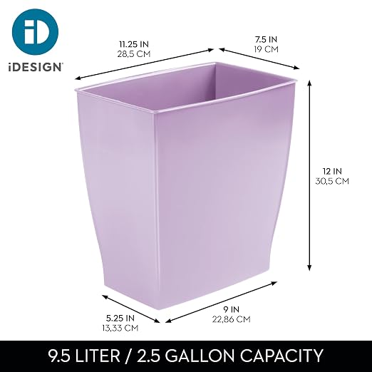 iDesign Small Plastic Bathroom Trash Can, Slim Rectangle Garbage Bin for Bedroom, Office, Dorm, Purple - Image 4
