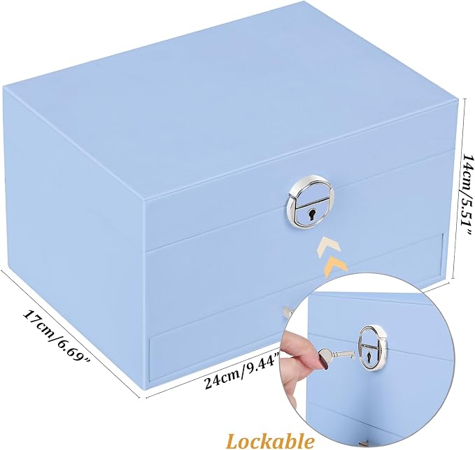 QBestry Earrings Jewelry Box for Girls, 5 Layers Jewelry Organizer with Earring Holder Organizer for Girls Earring Organizer Jewelry Boxes for Women Earrings and Necklaces Jewelry Box Organizer Blue - Image 9