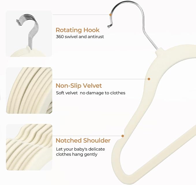GoodtoU Kids Velvet Hangers Baby Hangers for Closet 20 Pack Non Slip Childrens Infant Hanger Beige - Image 3