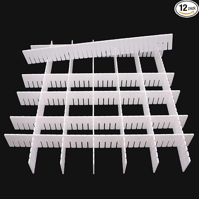 12Pcs Adjustable Drawer Dividers 0.1Inch Thickness DIY Grid Dividers 40x5cm Plastic Organizer Separator for Socks Underwear Makeup Cosmetic Clothes by DUTWROY