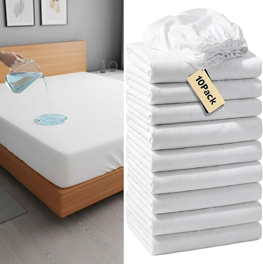 10 Pack Mattress Topper Cover Memory Foam Protector Queen Size Waterproof White Mattress Pad with Deep Pocket 3"-15" Depth, Soft & Breathable Bed Cover for Hotel Dorm Room Bedroom