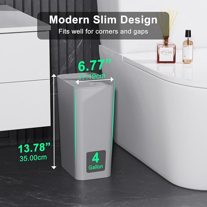 N. NETDOT 3 Pack (2 of 4 Gal & 1 of 2.6 Gal) Small Trash Can with Lid,Bathroom Garbage Can with Pop-Up Lid,Waste Basket for Bathroom,Kitchen,Bedroom,Powder Room,Craft Room,Office,College (Gray) - Image 2