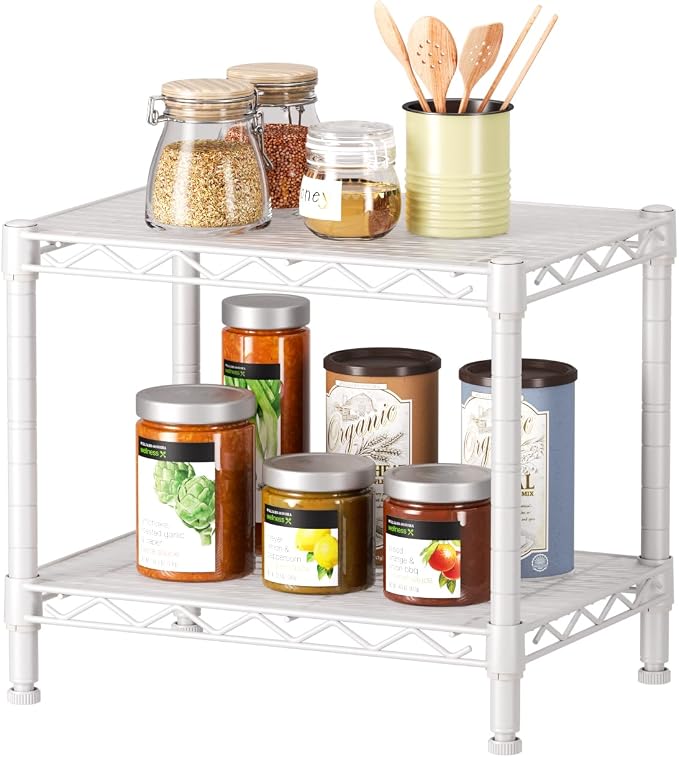 SINGAYE 2 Small Shelves Kitchen Storage Shelf Wire Shelving Unit Metal Shelf Adjustable Organizers Storage Shelving for Office Pantry White 12" D X 18" W X 12" H by SINGAYE