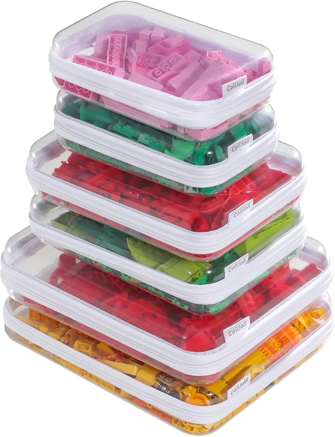 6PCS Clear Zipper Pouches, Small Christmas Item Storage Bins, Zippered Hard Pouch Double, Portable Makeup and Cosmetic Bag, Kid's Toy Storage Organizer Bins, Hard Plastic Case, Clear Zipper Bags by CoiiJoii