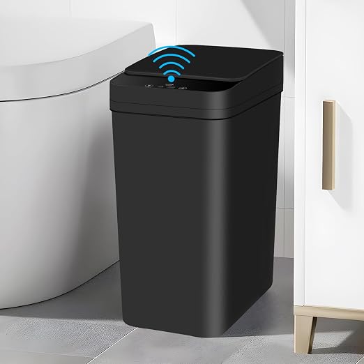 Anborry Bathroom Automatic Trash Can 4 Gallon Touchless Motion Sensor Small Garbage Can with Lid Smart Electric Plastic Narrow Garbage Bin for Living Room Bedroom Office Kitchen (Black) by Anborry