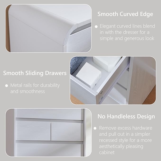 Aitjunz Modern 7 Drawers Dresser for Bedroom, 55" Tall Dressers & Chest of Drawers w/Curved Profile Design, Wood Mid Century Vertical Storage Dressers Organizer for Bedroom, Living Room, White