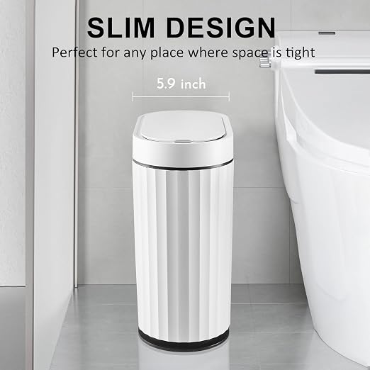 ELPHECO Bathroom Trash Can with Lid 2 Gallon Small Sensor Garbage Can, Slim Smart Trash Bin, Waterproof Automatic Wastebasket, Narrow Plastic Garbage Bin for Bathroom, Kitchen, Office, Black White - Image 5