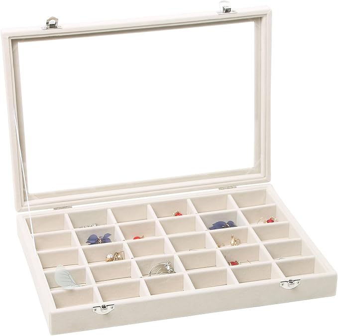 Stratalife Jewelry Organizer Stackable Earring Organizer Tray with Lid Jewelry Storage Tray for Earring Necklace Drawer Display Idea for Mom from Daughter (30 Grids) by Stratalife