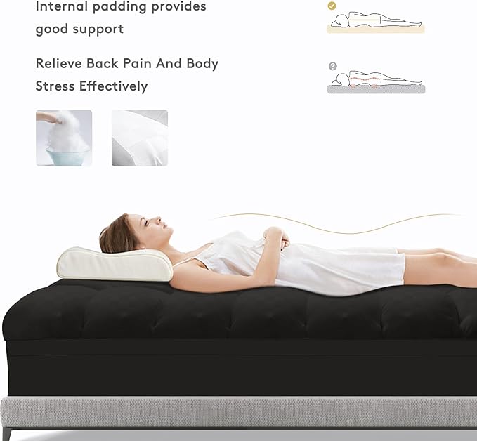 Mattress Topper Full XL,Extra Thick Mattress Pad Cover for Back Pain,Cooling Mattress Protector with 8-21 Inch Deep Pocket,Overfilled Down Alternative Filling,Black