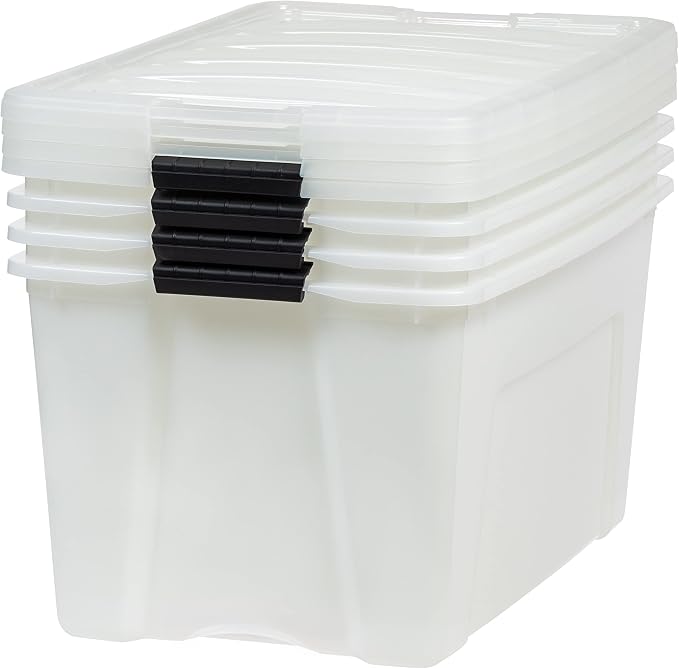 IRIS USA 72 QT Plastic Storage Box with Lid and Latches - 4 Pack - BPA-Free, Discreet Organizing Solution, Durable Nestable Stackable Containers, Secure Pull Handle - Pearl - Image 10