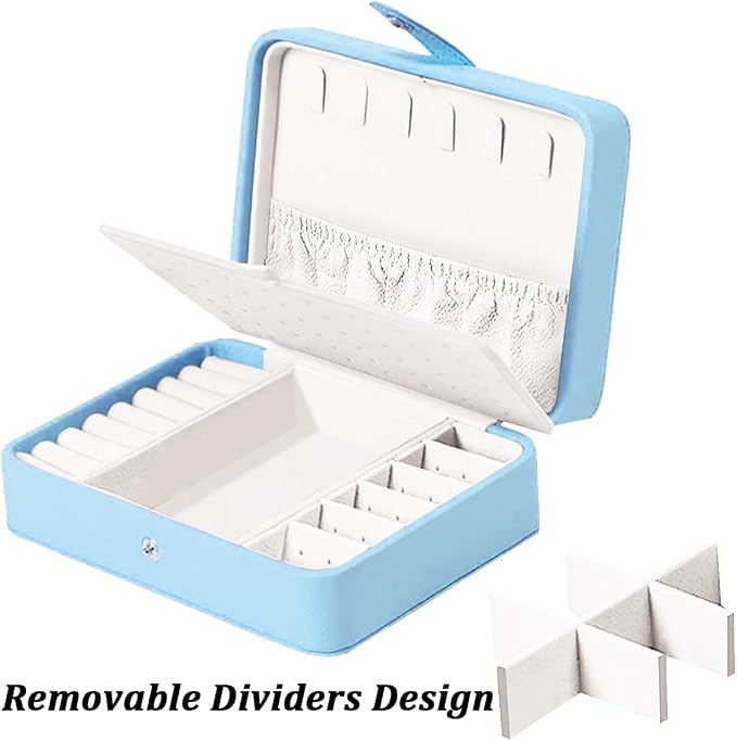 QBestry All-in-One Travel Jewelry Organizer for Women Blue | Small Jewelry Box with 68 Earring Holes | Compact Portable Jewelry Case for Earrings, Rings, Necklaces | Perfect Gifts for Mom Wife Girls - Image 5