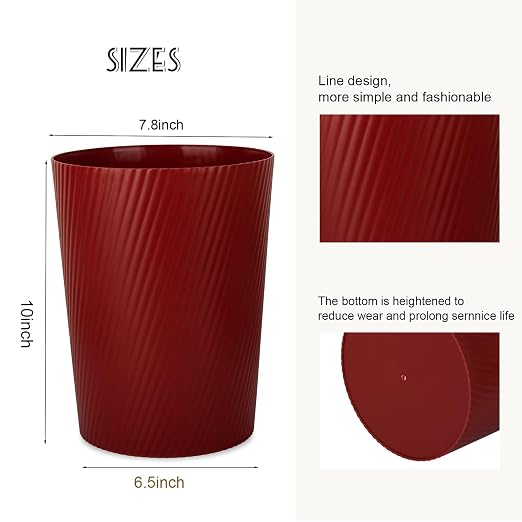 UUJOLY Small Trash Can Wastebasket Garbage Can Container Bins for Bathrooms, Laundry Room, Kitchens, Offices, Kids Rooms, Dorms (Red) - Image 2