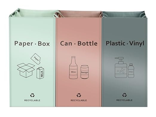 JIALAI HOME Separate Recycling Bin for Kitchen Home - Indoor Recycle Bins (Pink, Green, Gray) Waste Trash Sorting Bins, Reusable Waterproof Affordable Recycle Bags, Pack of 3 Bags - Image 4