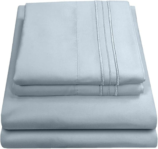 King Size Sheets - Breathable Luxury Bed Sheets with Full Elastic & Secure Corner Straps Built In - 1800 Supreme Collection Extra Soft Deep Pocket Bedding Set, Sheet Set, King, Misty Blue