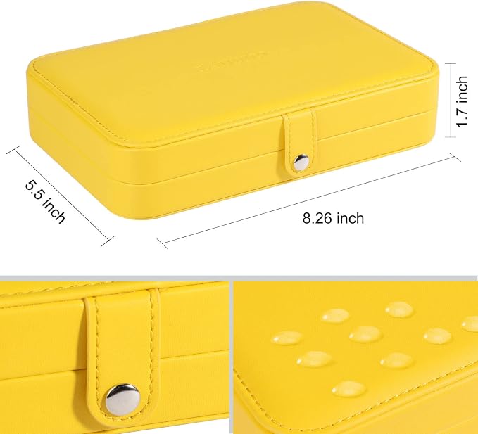 LANDICI Small Jewelry Box for Women Girls, PU Leather Travel Jewelry Organizer Case, Portable Jewellery Storage Holder Display for Ring Earrings Necklace Bracelet Bangle Watch Men Kids Gift, Yellow - Image 6