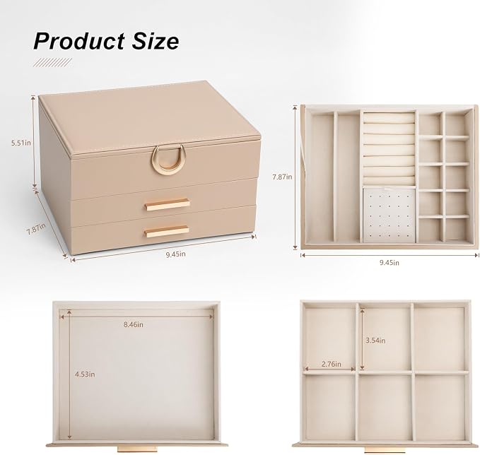 Elegant Gift Jewelry Box with Mirror - 3-Layer Organizer for Earrings, Rings, Necklaces, Ready to Give for Birthday Anniversary Christmas Apricot - Image 3