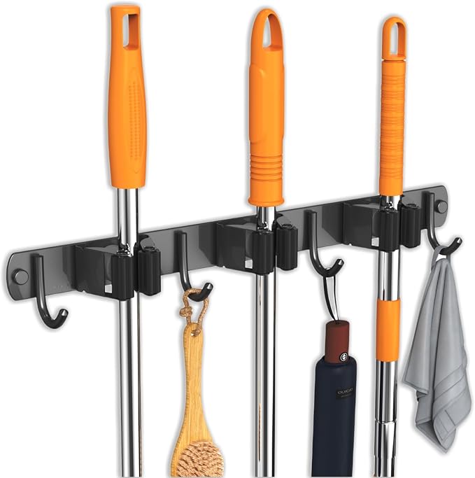 CUXIXA 2 Pack Mop and Broom Holder Wall Mount, Non-slip Broom Hanger Wall Mount, Heavy Duty Mop Broom Organizer for Kitchen Garden Garage Laundry Room Wall Decor Organization and Storage Black 3R4H - Image 7