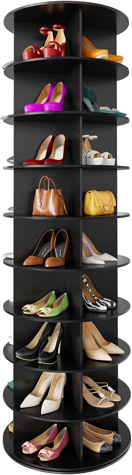SpaceAid 9 Tier Rotating Shoe Rack Tower, Spinning Shoe Display Lazy Susan, Revolving 360 Shoe Rack Storage Round Carousel, Vertical Handbag Rotate Shoes Closet Organization (9-Tier Black) by SpaceAid