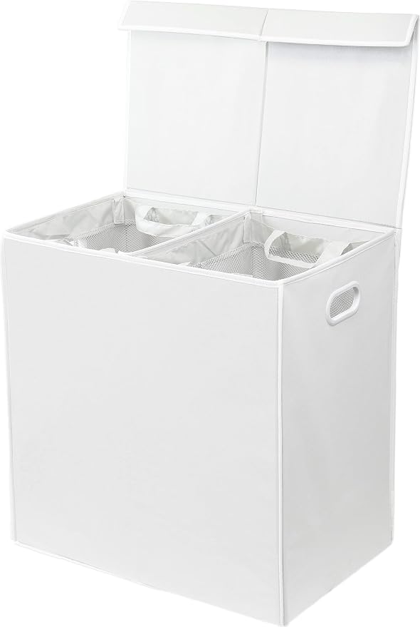 Simple Houseware Double Laundry Hamper with Lid and Removable Bags, White - Image 3