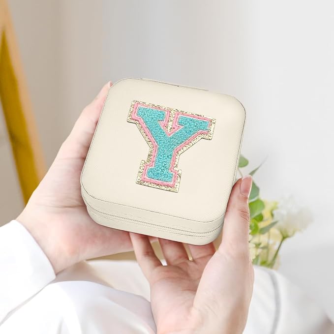 SANDJEST Personalized Jewelry Box, White Travel Jewelry Box with Initial Y, Small Monogrammed Jewelry Case Organizer for Girls Women Teen Kids, Mini Travel Essentials Gifts for Birthday Christmas - Image 4