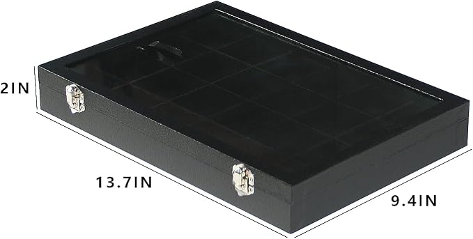 Coward Jewelry Organizer Box, Black Velvet 24 Grids Ring Earring Jewelry Display Tray Case with Transparent Glass Lid for Home Drawer or Shop Selling - Image 2