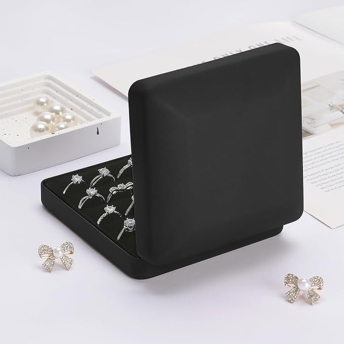 KUKUVR Ring Storage Organizer Box for Multiple Rings, Travel Portable Jewelry Ring Stud Earring Case, Ring Tray Holder Showcase Display Case (Black) - Image 5