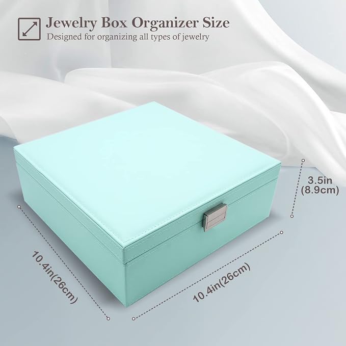 ProCase Jewelry Box for Women, 2 Layers Large Leather Jewelry Organizer Storage Case with Removable Pad for Earrings -Mint - Image 5