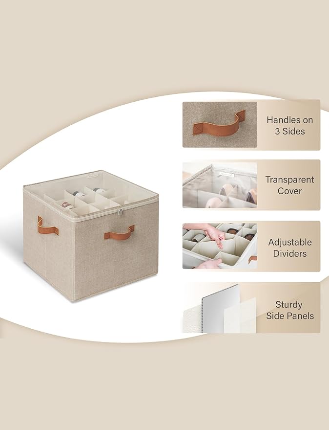 StorageWorks Shoe Organizer for Closet, Fits up to 16 Pairs, Shoe Cubby Storage Containers with Adjustable Dividers and Clear Cover, Taupe | Fits up to 16 Pairs, Clear Cover - Image 5