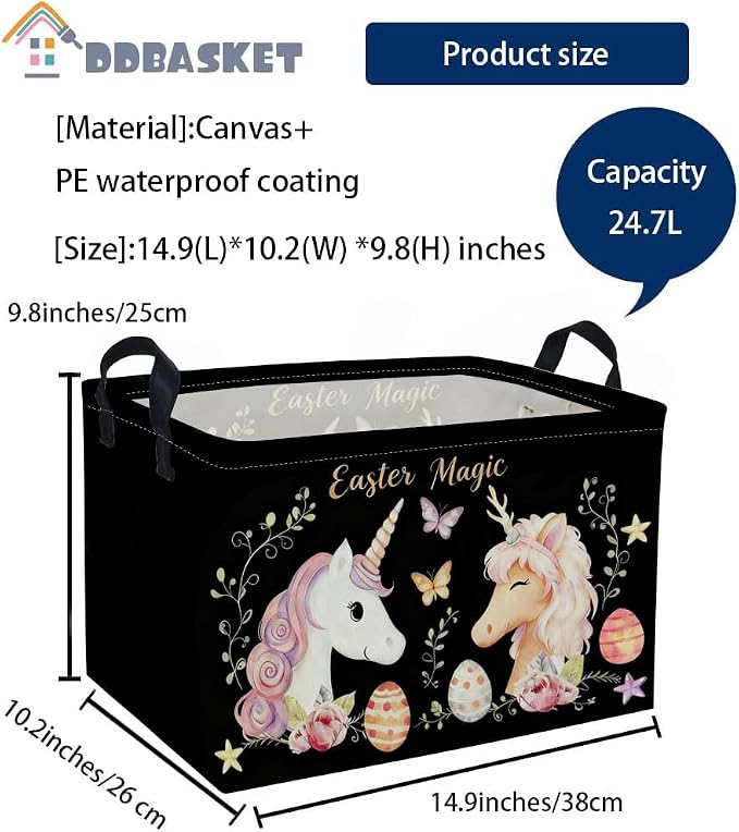 Rectangular Easter Unicorn Baskets Gift Basket Empty Kids Storage Bins Baby Girls Basket Kids Toy Storage Bin Organizer Box Room Decor for Home(Unicorn) - Image 2