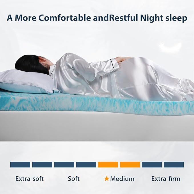 3 Inch Gel Memory Foam Mattress Topper Twin XL - Cooling Blue Foam Pad for Pressure Relief, CertiPUR-US Certified, Comfortable Bed Topper