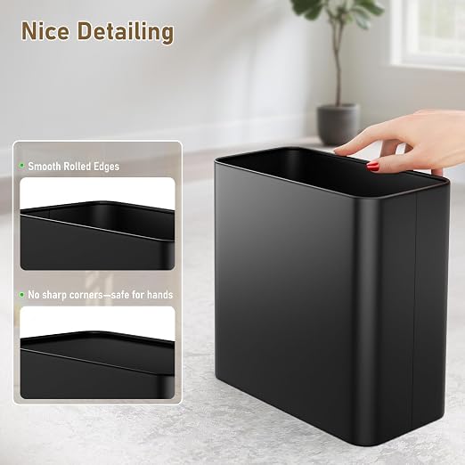 Small Bathroom Trash Can 2.4 Gallon Wastebasket, Slim Metal Garbage Can Matte Black Stainless Steel Trash Bin for Bedroom,Office,Kitchen,Toilet, rv, Near Desk, Under Sink - Image 4