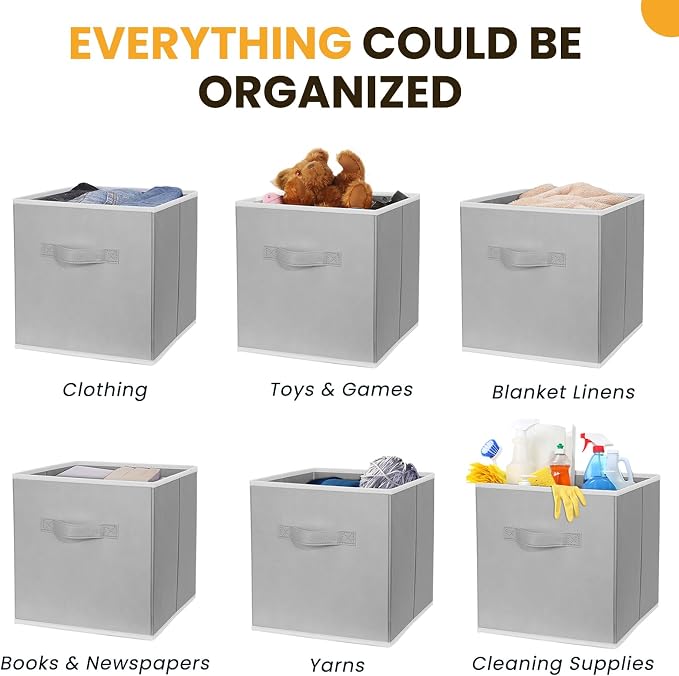 Criusia Large Storage Cubes, 13x13 Cube Storage Bins (Set of 10), Fabric Collapsible Storage Bins with Dual Handles, Foldable Cube Baskets for Shelf, Closet Organizers and Storage Box (Grey) - Image 4