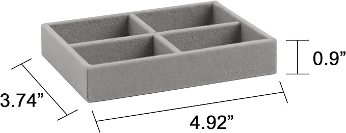 Frebeauty Small Jewelry Tray Set,Stackable Velvet Jewelry Organizer Tray,Mini Jewelry Drawer Organizer,Drawer Inserts,4.92 x 3.74 x 0.9 Inches,4 Grid Earring Organizer for Women(Set 2,Grey) - Image 3