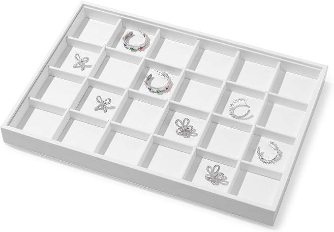 Oirlv Premium White Leather Stackable Jewelry Tray 24 Grid Jewelry Drawer Organizer Trays Rings Earrings Storage - Image 4