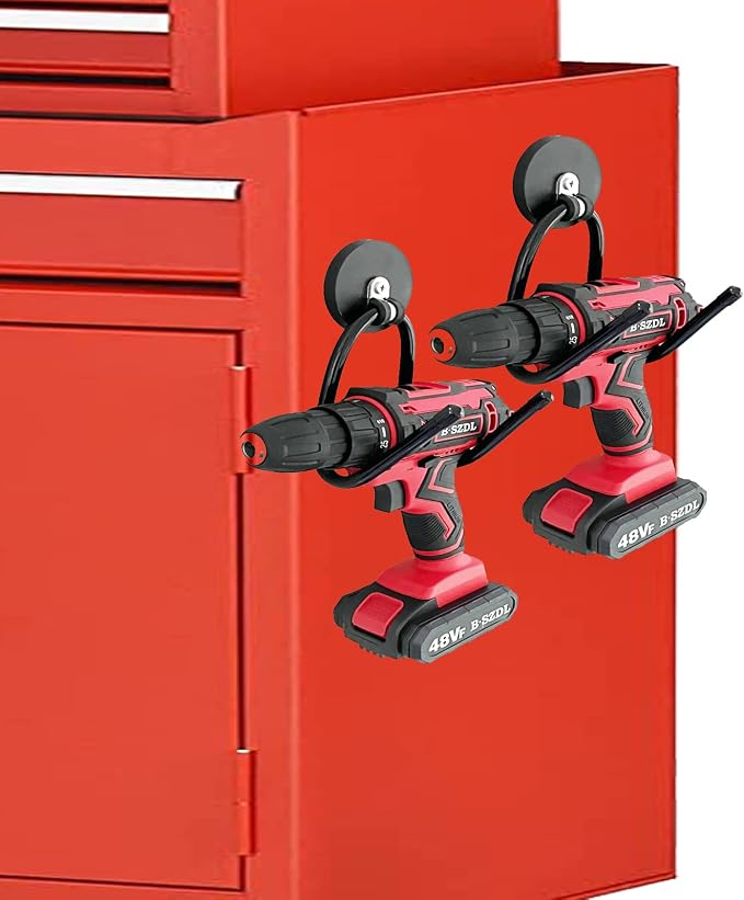 Pmsanzay 2 Pack Power Drill Tool Organizer Holder,Magnetic Tool Holders,Garage Tool Storage Rack,Heavy Duty Large Garage Magnet Utility Hooks with Rubber Coating, No Scratches - No Power Drill - Image 8
